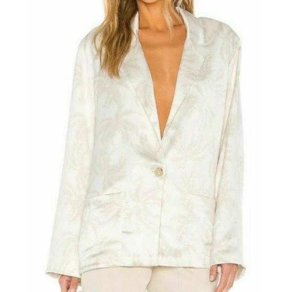 $550 ATM Anthony Thomas Melillo Palm Print Satin Single Breasted Blazer Womens S
